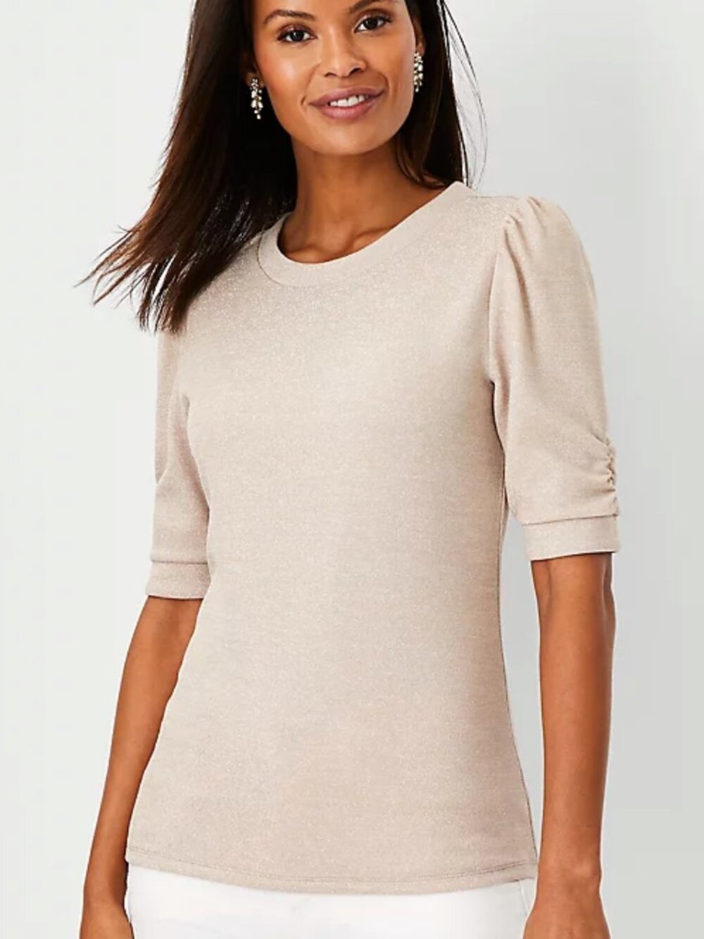 NEW NWOT Ann Taylor Metallic Puff Sleeve Top Size: XS Color: Champagne